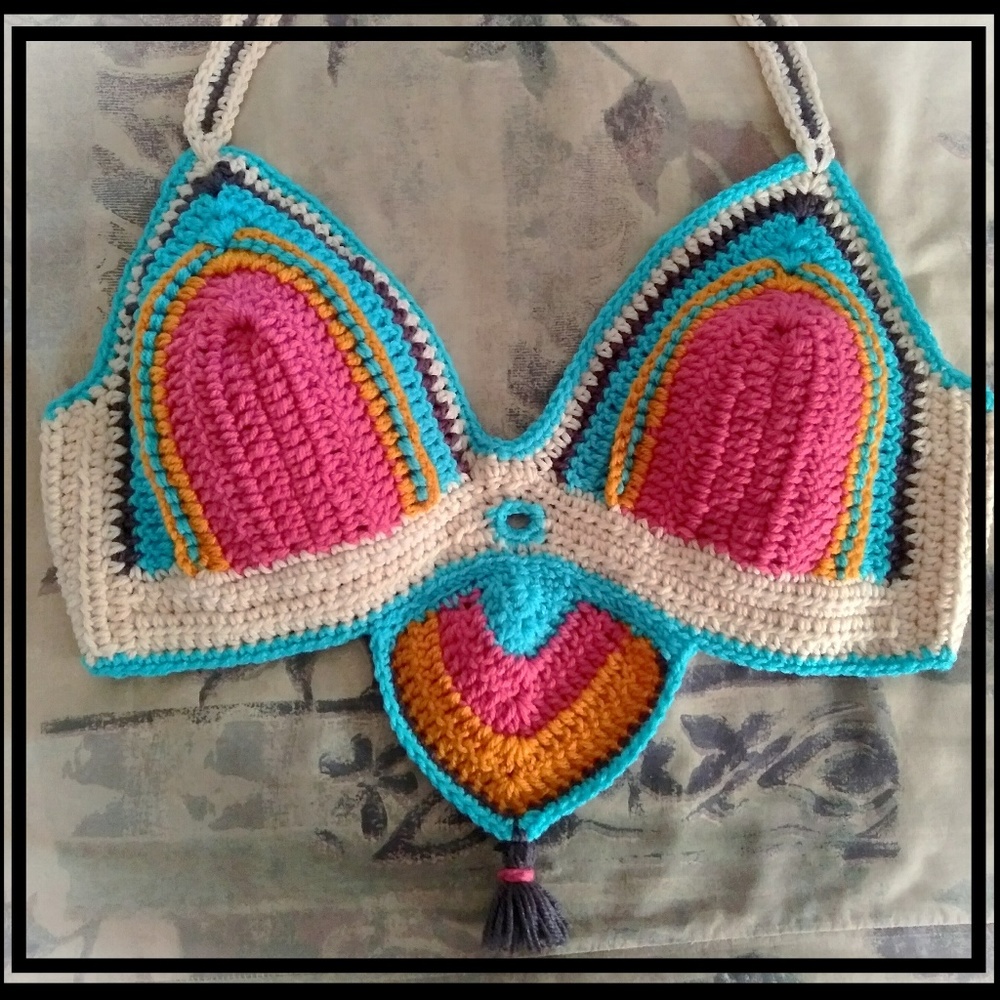 Crocheted Yoga Style Bralette Halter Bikini Top